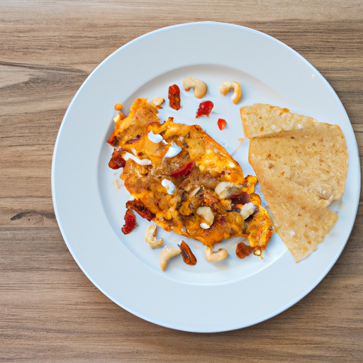 spicy omelette with papad and cashews